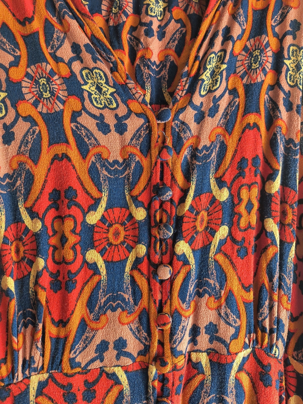 Button front red and blue boho sleeveless mini dress - Picture 9 of 11